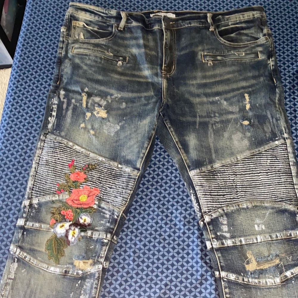Size 42 Embellish brand Jeans only worn once then dry cleaned. Very nice jeans.